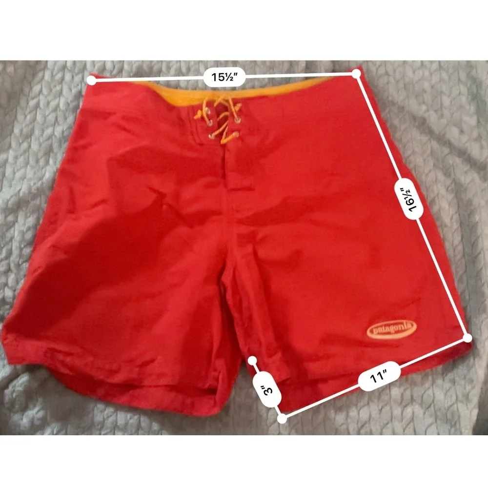Patagonia Mens 33 Paddler Board‎ Shorts Vintage Lace Up Swim Trunks Red